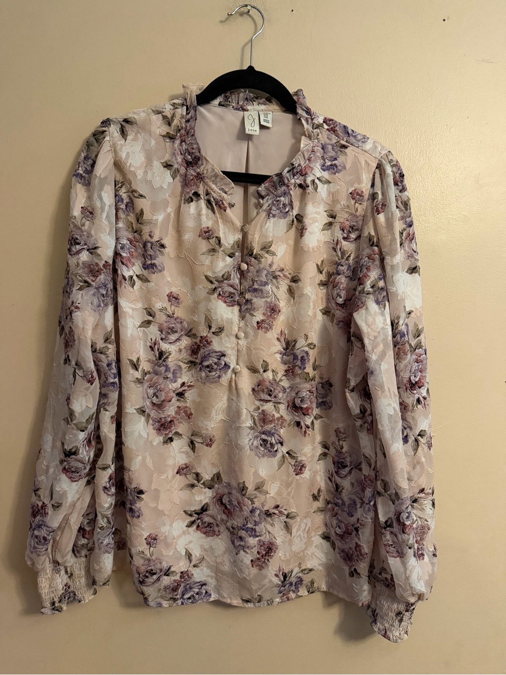 Joie Blush Floral Button-Front Blouse with Lavender Roses